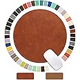Mouse Pad，Round Mouse Pad，PU Mouse Pad，Leather Mouse Pad with Stitched Edge Micro-Fiber Base with Non-Slip Waterproof，Mouse Pad for Computers，Laptop，9 x 9 Inch (Caramel Brown)