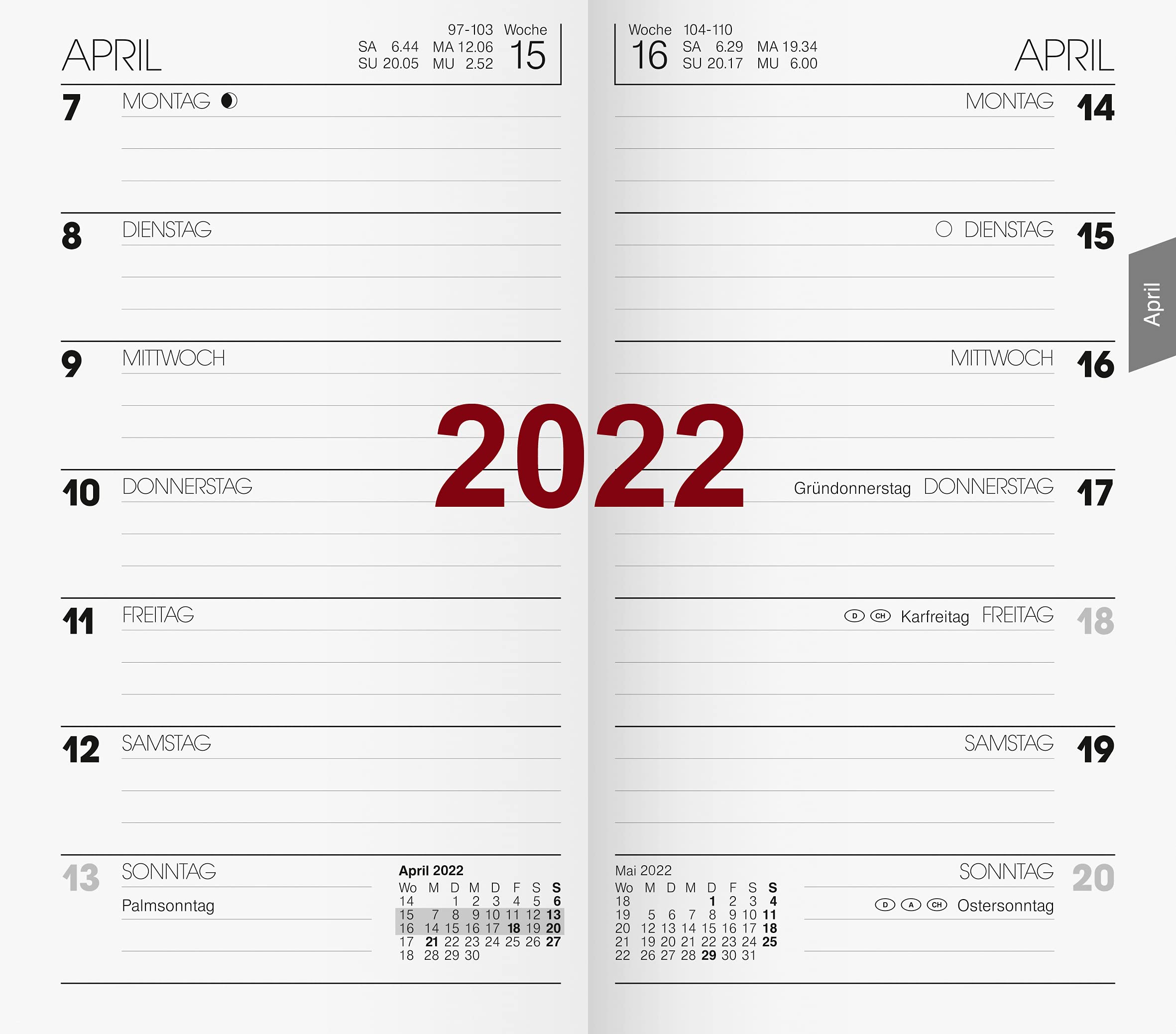 BRUNNEN 1075800002 Pocket Diary Replacement Calendar Model 758, 1 Page = 1 Week, 8.7 x 15.3 cm, Cardboard Envelope, Calendar 2022