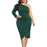 KIMCURVY Women Plus Size Cocktail Dress, Homecoming Wedding Dresses, Formal One Shoulder Sparkly Sequin Party, Ruched Bodycon