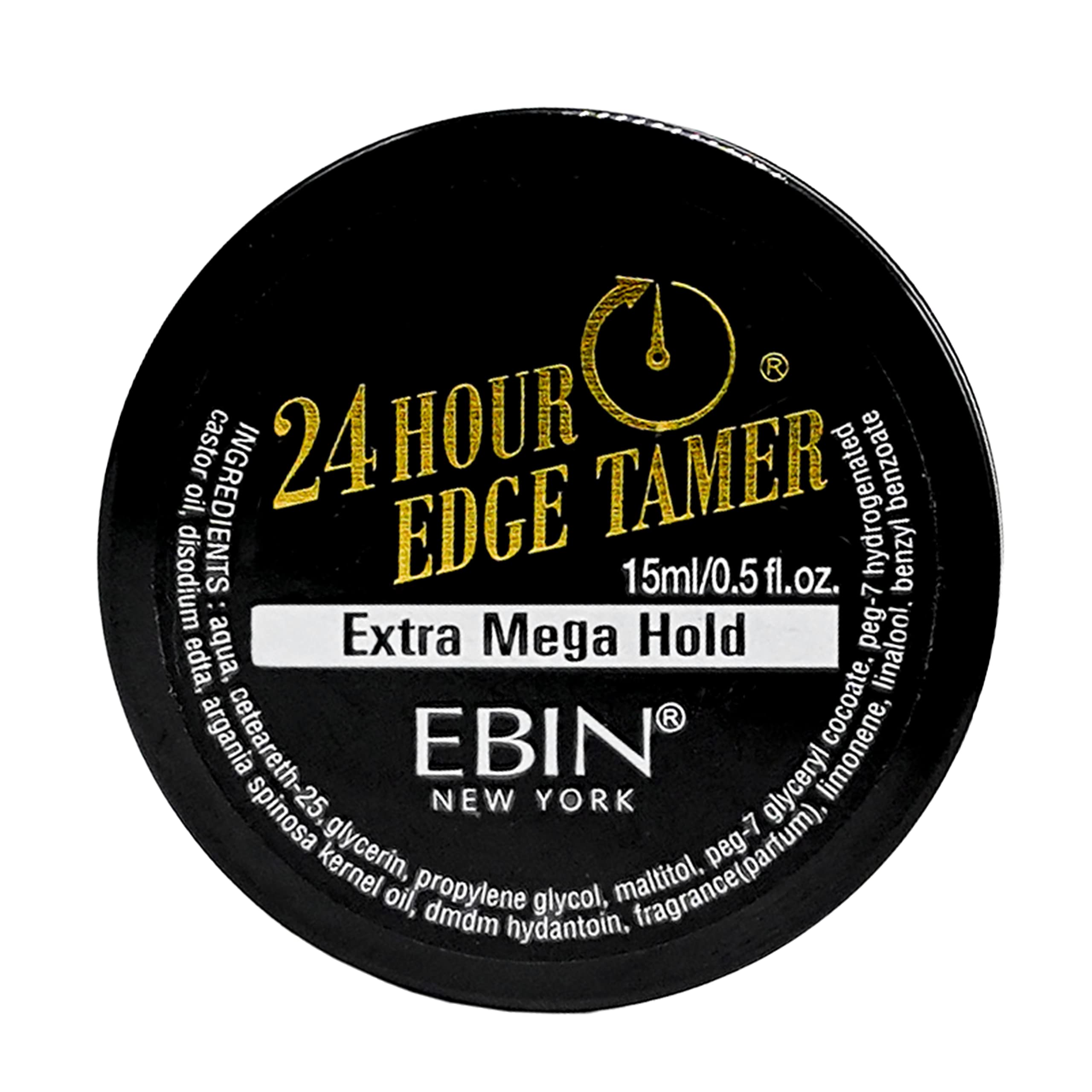 EBIN NEW YORK 24 Hour Edge Tamer Extra Mega Hold 15 ml Strong Edge Control Gel, No Flaking, Sleek Smooth Finish, Long Lasting, Argan & Castor Oil