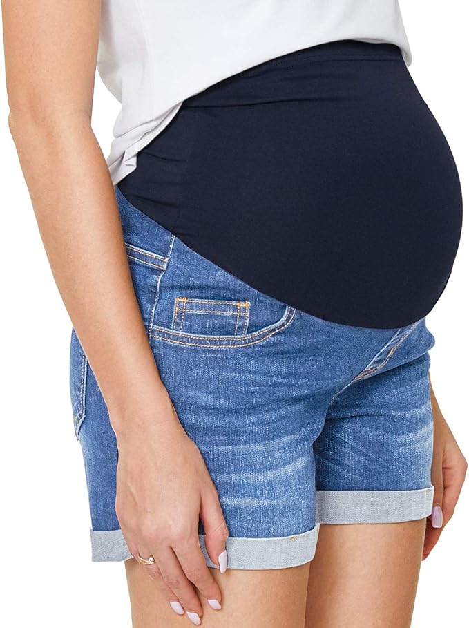 blue jean shorts with elastic waistband