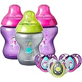 Tommee Tippee Closer to Nature Boldly Go Gift Set, Girl – 3x 9oz Baby Bottles & 3x 6-18mo Pacifiers