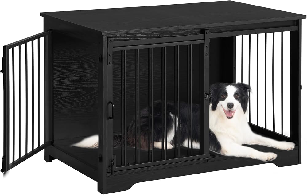 Hzuaneri Dog Crate Furniture 100 cm Double Door Barn Door Anti-Chew