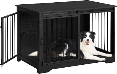 Hzuaneri Dog Crate Furniture 100 cm Double Door Barn Door Anti-Chew