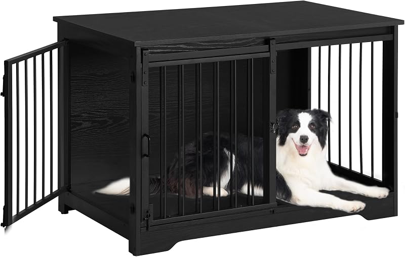Hzuaneri Dog Crate Furniture 100 cm Double Door Barn Door Anti-Chew
