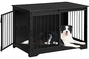 Hzuaneri 39.3" Dog Crate Furniture with Barn Door, Heavy Duty Dog Kennel Indoor with 2 Doors, Wooden Pet Cage End Table for Large Small Medium Dogs, Anti-Chew Anti-Escape, Black DFC02304B