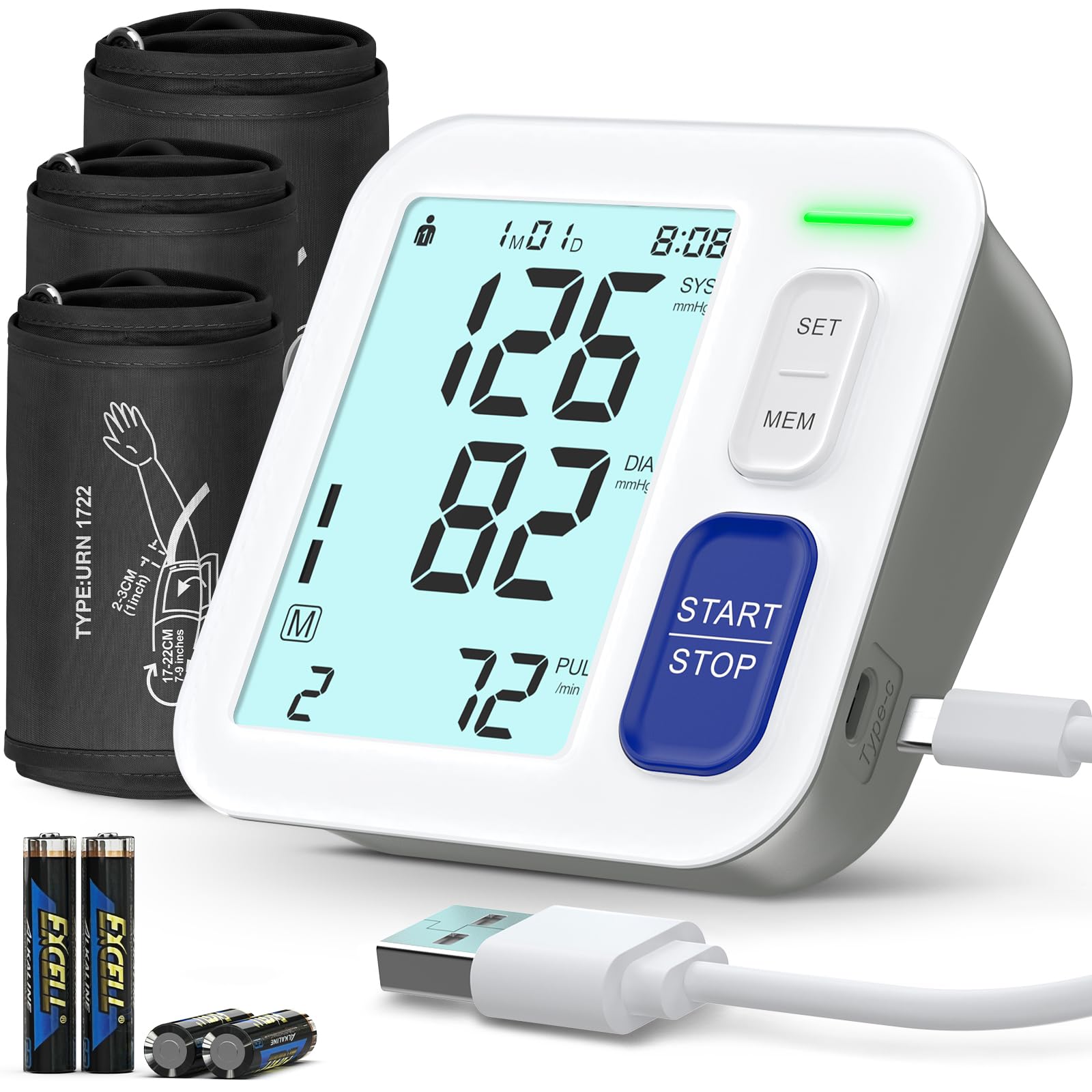 Photo 1 of Blood Pressure Machine Upper Arm, 3 Size Cuffs Included, Small 7"-9", Medium 9"-17" and Extra Large XL Cuff 13"-21", Accurate Automatic Digital BP Monitor Home Use, Large Backlit LCD, 3 Users