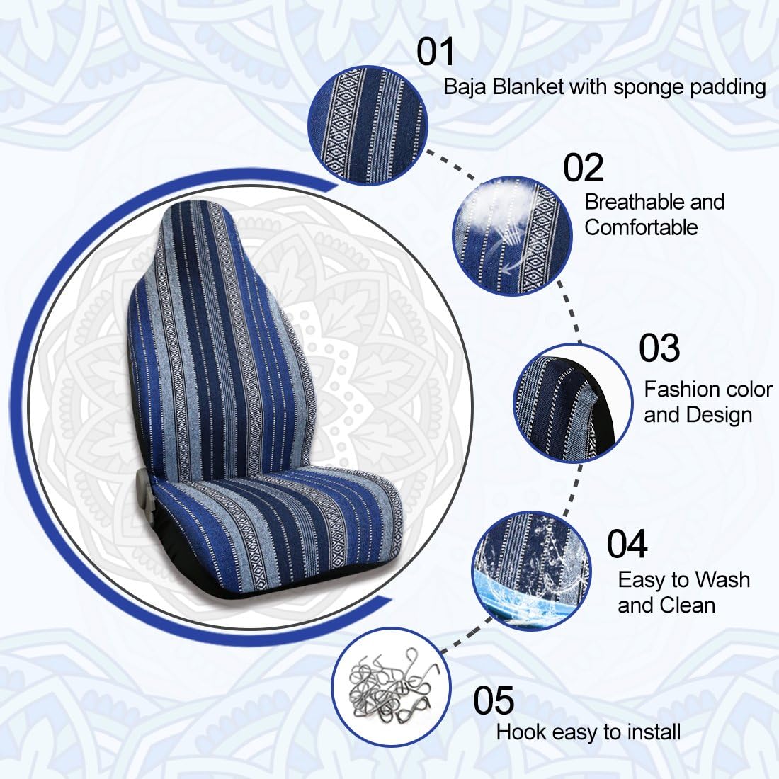 sourcing map Universal Baja Seat Cover Universal Durable Bucket Seat Cover Blue, Navy Blue, 35cm - Image 4