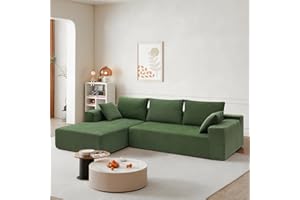 KIVENJAJA Chenille Sectional Sofa, L-Shaped Cloud Couch with Chaise & Back Pillows, Modern Comfy Floor Sofas for Living Room Apartment, No Assembly Required, 109”W, Emerald Green