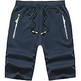 Chrisuno Men's Shorts Elastic Waist Athletic Sweat Shorts with Zipper Pockets
