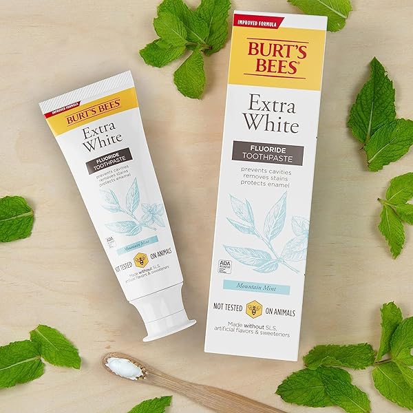 BURT’S BEES EXTRA WHITE TOOTHPASTE, FLUORIDE TOOTHPASTE, NATURAL FLAVOR, MOUNTAIN MINT, 4.7 OZ, PACK OF 3