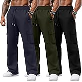 August Alley 3 Pack Men's Cargo Sweatpants Drawstring Thin Straight Leg Pants Casual Baggy Open Bottom Jogger with Pockets