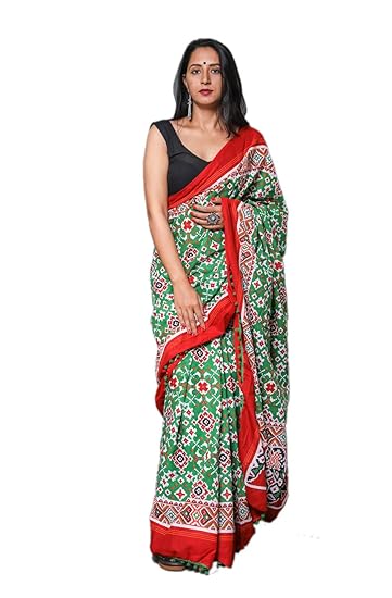 Womens Jaipuri Print Hand Block Cotton Mulmul Saree with Blouse (CT-MUL-PCN-68, Green)
