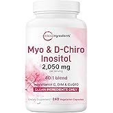 Myo-Inositol & D-Chiro Inositol 2,050mg | 240 Veggie Capsules + Vitamin C, Folate, DIM, & CoQ10 | Inositol Supplement for Women | 40:1 Ratio | Hormonal Balance & Ovarian Support | Filler Free