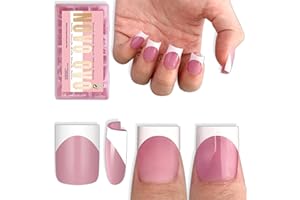 NOVO OVO Short Sharp Square White French Tip Nail Tips Press on BERRY PINK, Need Builder Gel Top Coat Nail Glue,Soft Gel Fake Nail Extension, Full Cover False Nails for Salon DIY x15 Sizes 240 pcs