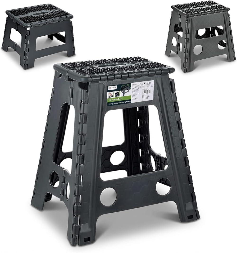 Rainberg 18 Inch Folding Step Stool Heavy Duty 350 lbs Carry Handle Black