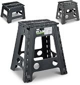 Rainberg 18 Inch Folding Step Stool Heavy Duty 350 lbs Carry Handle Black