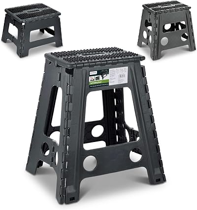 Rainberg 18 Inch Folding Step Stool Heavy Duty 350 lbs Carry Handle Black
