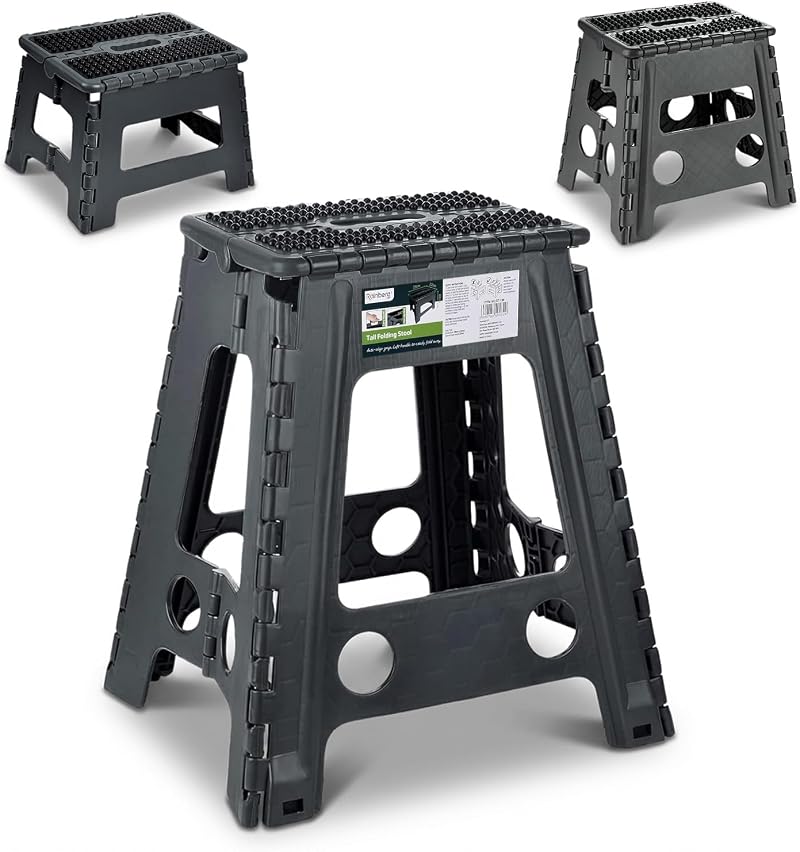 Rainberg 18 Inch Folding Step Stool Heavy Duty 350 lbs Carry Handle Black