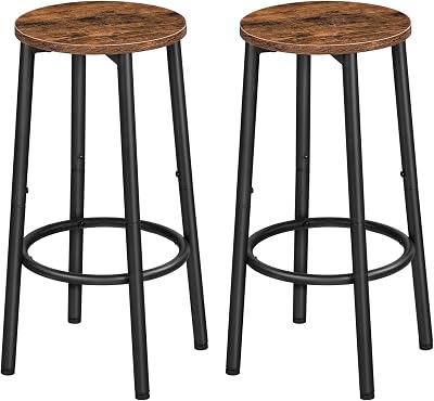 HOOBRO Bar Stools Set of 2 Rustic Brown, 30x30x64 cm, Metal Frame, Footrest