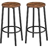 HOOBRO Bar Stools, Set of 2 Bar Chairs, Kitchen Round Height Stools with Footrest, Breakfast Bar Stools, Sturdy Steel Frame,