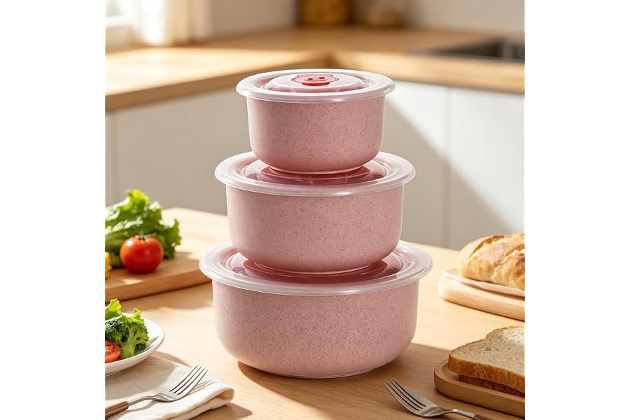 2026 New 3 Packs Food Storage Containers Set with Lids, Stackable Food Containers for Meal Prep Kitchen Pantry, Pink