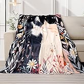 Volatumy Cute Cat Throw Blanket for Cats Lover Valentine's Day Bed Blanket Floral Plant Blankets Cozy Fuzzy Plush Throw Blanket for Couch Chair