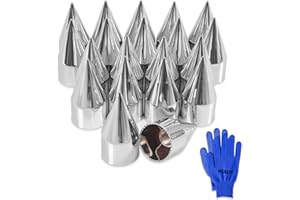 HQALTY 20Pcs Lug Nut Covers 33mm x 4 1/4" Spike Nut Covers ABS Chrome Plastic Screw On Pointed Nut Cover Caps for Semi Trucks