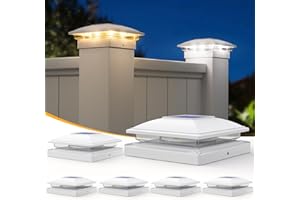 APONUO 6 Pack Solar Post Cap Lights, 2 Modes(Warm/Cool Light) Outdoor Waterproof Fence Post Solar Lights, Solar Powered Garden, Patio, Deck Decor for 4x4, 5x5, 5.5x5.5 Wood & Vinyl Posts, White