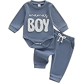 allshope Newborn Baby Boy Fall Outfits Set Romper Little Brother Lil Bro Embroidery Jumpsuits Pants Infant Waffle Clothes