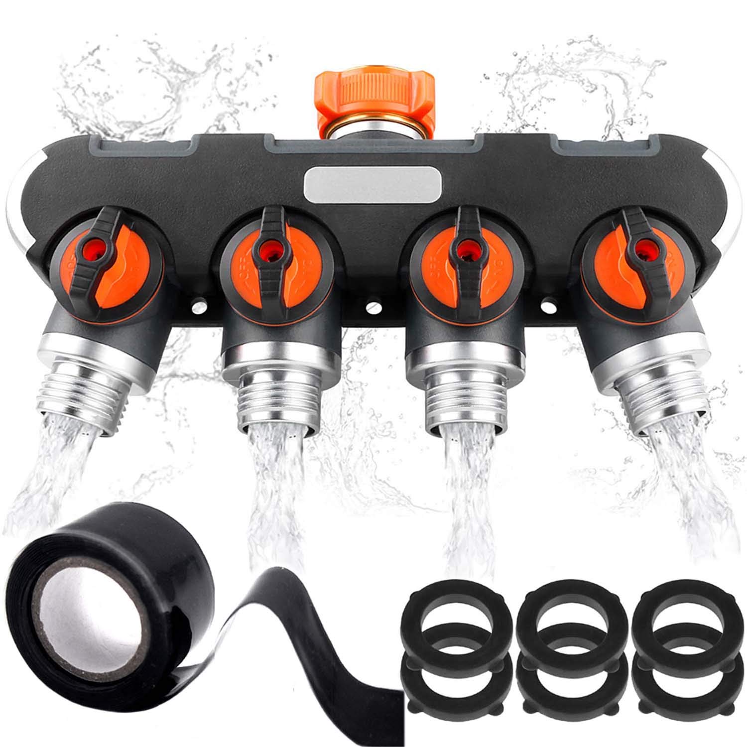 4 Way Garden Hose Splitter 360° Whirl Heavy Duty Hose Splitter, Upgraded Highly