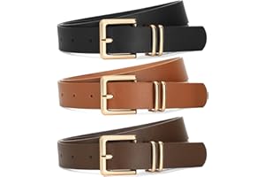 SANSTHS 3 Pack Women Waist Belts for Jeans Pants Dresses, Fashion Ladies Waist Belt with Gold Square Buckle
