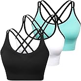 WOYYHO Cross Back Sports Bra for Women Padded Strappy Yoga Bra Medium Support Workout Bra for Athletic Gym Fitness 3 Pack