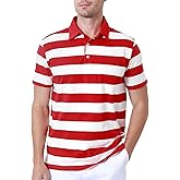 Funny World Men's Striped Polo Cotton Regular Fit Casual Short Sleeve Golf Shirt