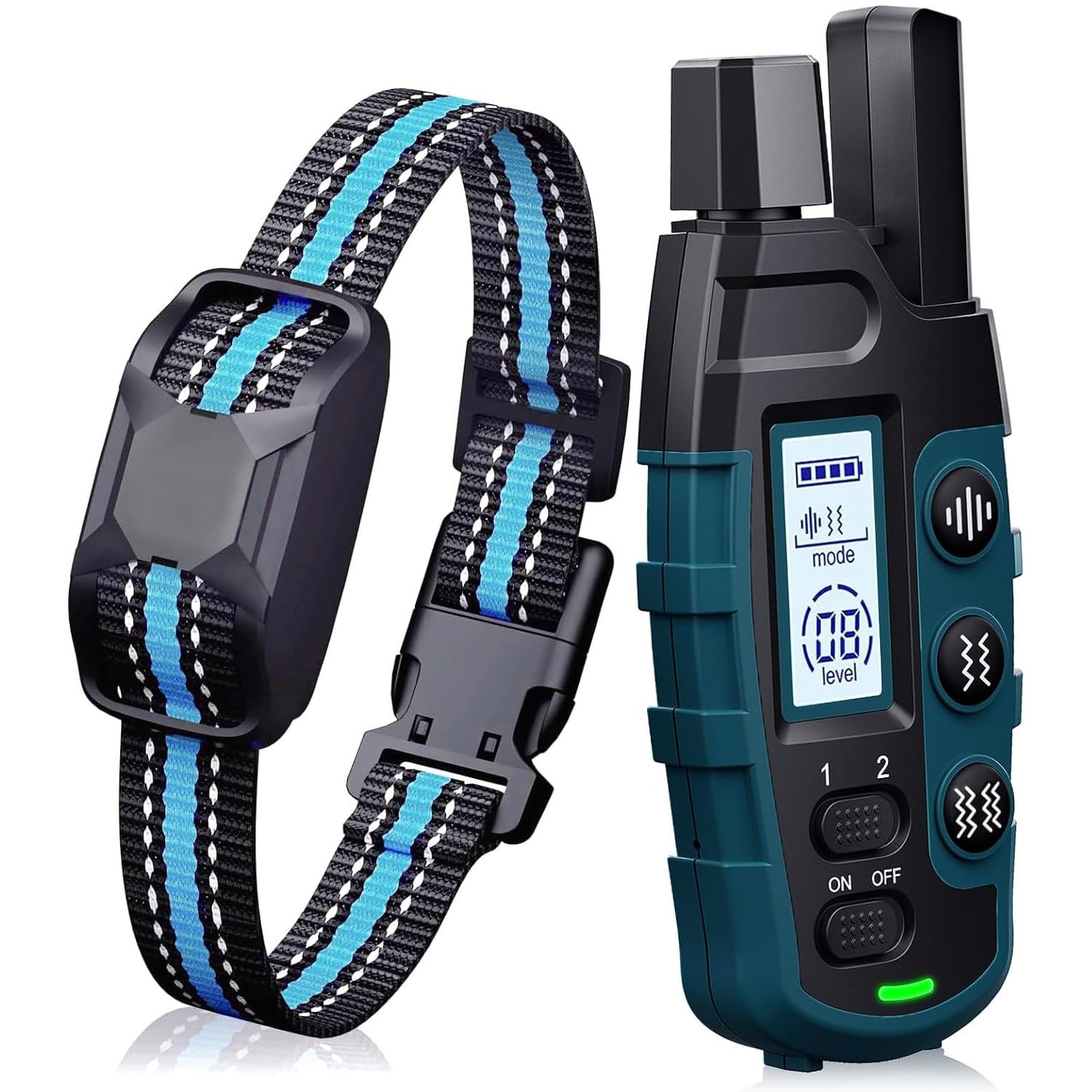 Dog Training Collar with 3300Ft Remote Range, 3 Training Modes Sound/Vibration/Strong Vibration, Security Lock IP67 Waterproof & Rechargeable, Anti Barking Collar for Large Medium Small Dogs (Blue)
