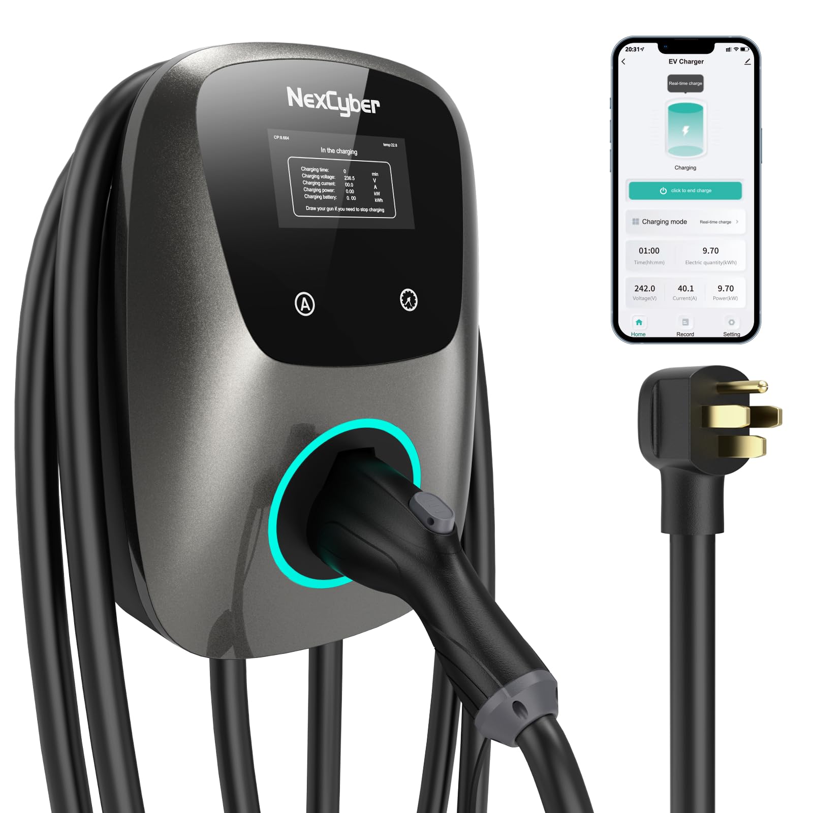 Photo 1 of NexCyber Level 2 EV Charger(WiFi APP/Plug-Play), 48A, 25ft Cable ETL Certified, 240V NEMA 14-50p Plug/Hardwired, Home Level 2 EVSE Car Charger w/ J1772 Connector, Electric Vehicle Charging Stations