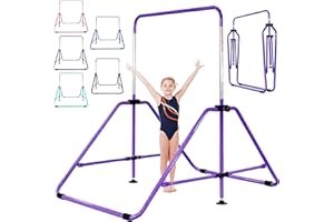 MARFULA Foldable Gymnastic Bar for Kids Ages 3-12, 9 Height Levels, 200 lbs Weight Capacity, 5 Ft Length Gymnastic Kip Bar with Mat, Gymnastic Equipment for Home and Gym Center Indoor Outdoor Use