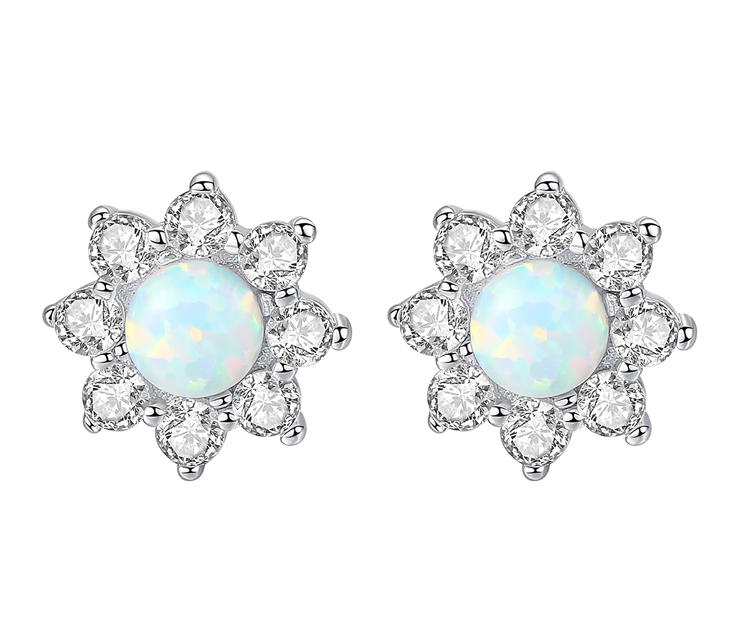 KristLand Opal Stud Earrings Gold Opal Flower Earrings 925 Sterling Silver Gold Plated Stud Earring Prong Sparkly Cubic Zirconia Birthday Party Gift for Woman Ladies Girls