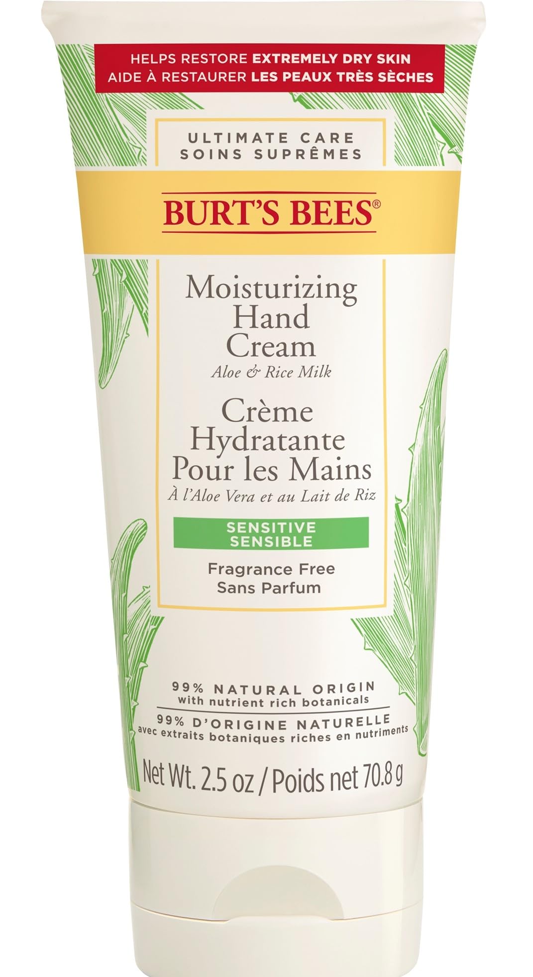 Burt's Bees Moisturising Hand Cream For Very Dry Hands and Sensitive Skin, With Aloe & Rice Milk, 70.8 g