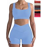 niyokki Workout Sets for Women Two Piece Sexy Summer Sports Bra and Crossover Shorts Matching Workout Set