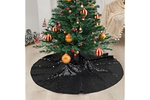 SquarePie Christmas Tree Skirt Sequin Glitter Halloween Decoration 50-Inch Black