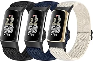 Relting Elastic Band Compatible with Fitbit Charge 6/Fitbit Charge 5, Adjustable Stretchy Nylon Straps Comfortable Breathable