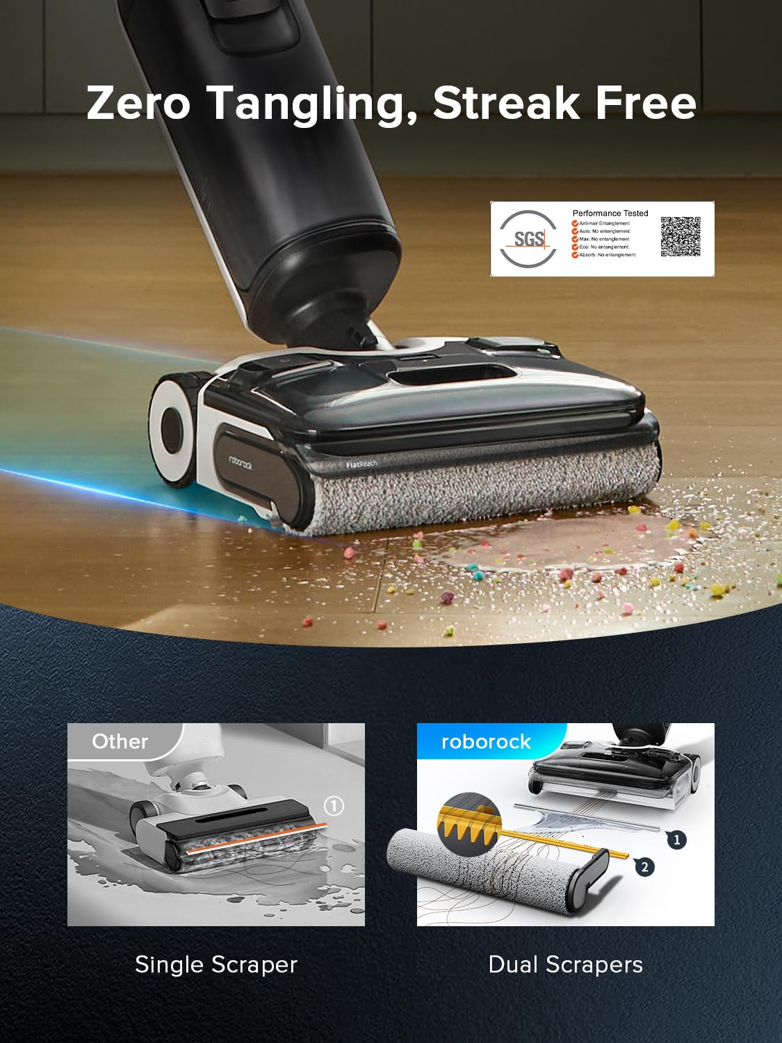 roborock F25 ACE Aspiradora en Seco Húmedo, Trapeador Aspirador Inalámbrico Todo en Uno para Pisos Duros, Limpiador de Pisos de Madera Dura 20000Pa con Cero Enredos, Trapeador Eléctrico de Secado por Aire Caliente de 194°F, 180° Acostado, WiFi