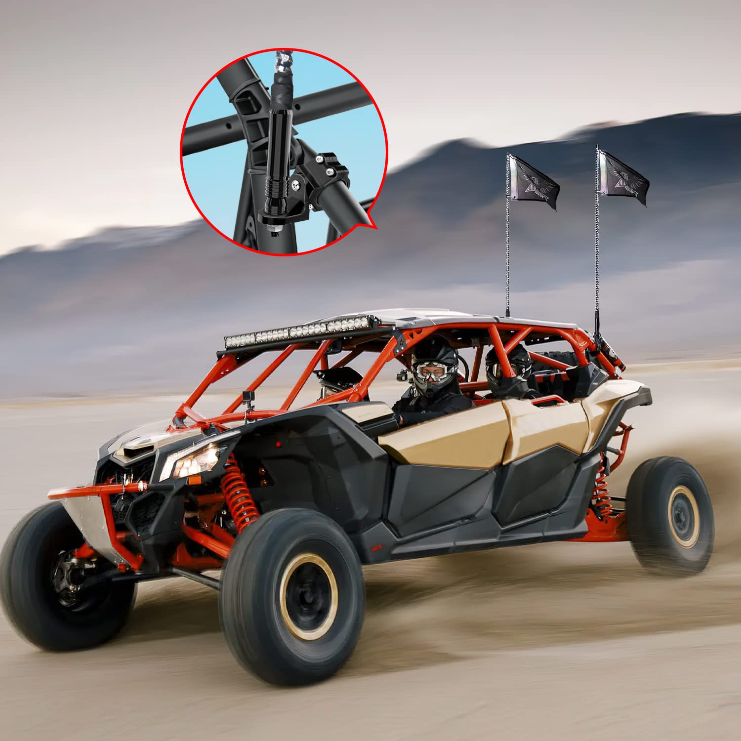 Nilight UTV Flag Antenna Mount Whip Light Mounting Bracket Black Adjustable Heavy Duty for 1.5 to 1.75inch 1.75 to 2inch for Polaris RZR Ranger Can Am Maverick X3 Talon, 2 Years Warranty