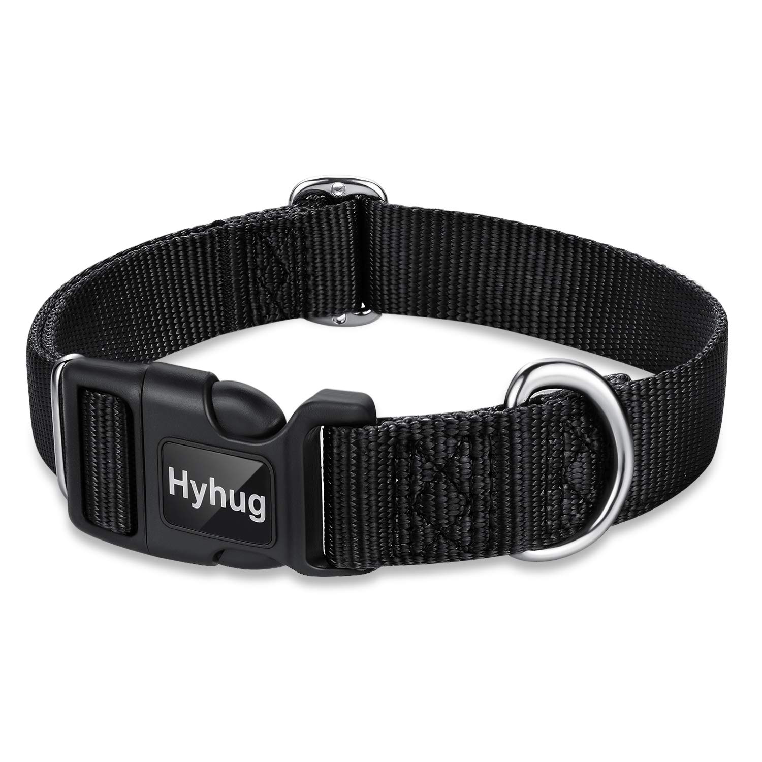 Hyhug Design Classic Basic Nylon Dog Collar, Can Install Dog Tag (Large, Black)