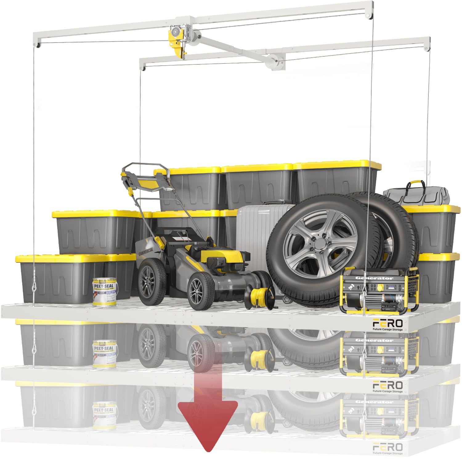 Photo 1 of ***FINAL SALE*** Garage Ceiling Storage Racks – 4x8 FT Overhead Garage Storage Rack with Safety Lock, Heavy-Duty Ceiling Mounted Lift System and Storage Organizer, Ideal for Maximizing Overhead Space, 325 lbs Capacity