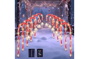 SPRKLINLIN Solar Christmas Lights Outdoor Decorations, 10 Pack Solar Christmas Candy Cane Lights with Snowflake, Outdoor Waterproof Christmas Pathway Lights for Patio, Garden, Yard, Street, Park, Holiday