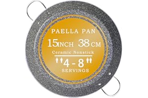 ACTIV CUISINE 15 Inch Paella Pan for 4-8 Servings – Ceramic Nonstick Coating, Easy to Clean – Compatible with Induction & Gas