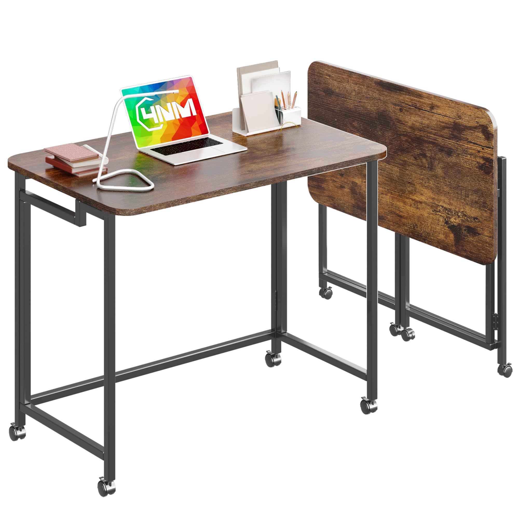 Photo 1 of ***SIMILAR ITEM/SEE LIVE PICTURES*** 4NM 31.5" Mobile Small Rolling Computer Desk, Folding Laptop Cart Table with Wheels, Portable Office Desk for Small Space Couch Bed - Rustic Brown and Black