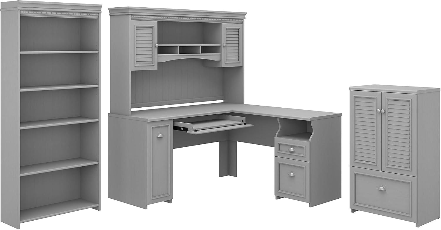 Bush Fairview L Shaped Computer Desk Hutch Set White / Amazon Com Bush